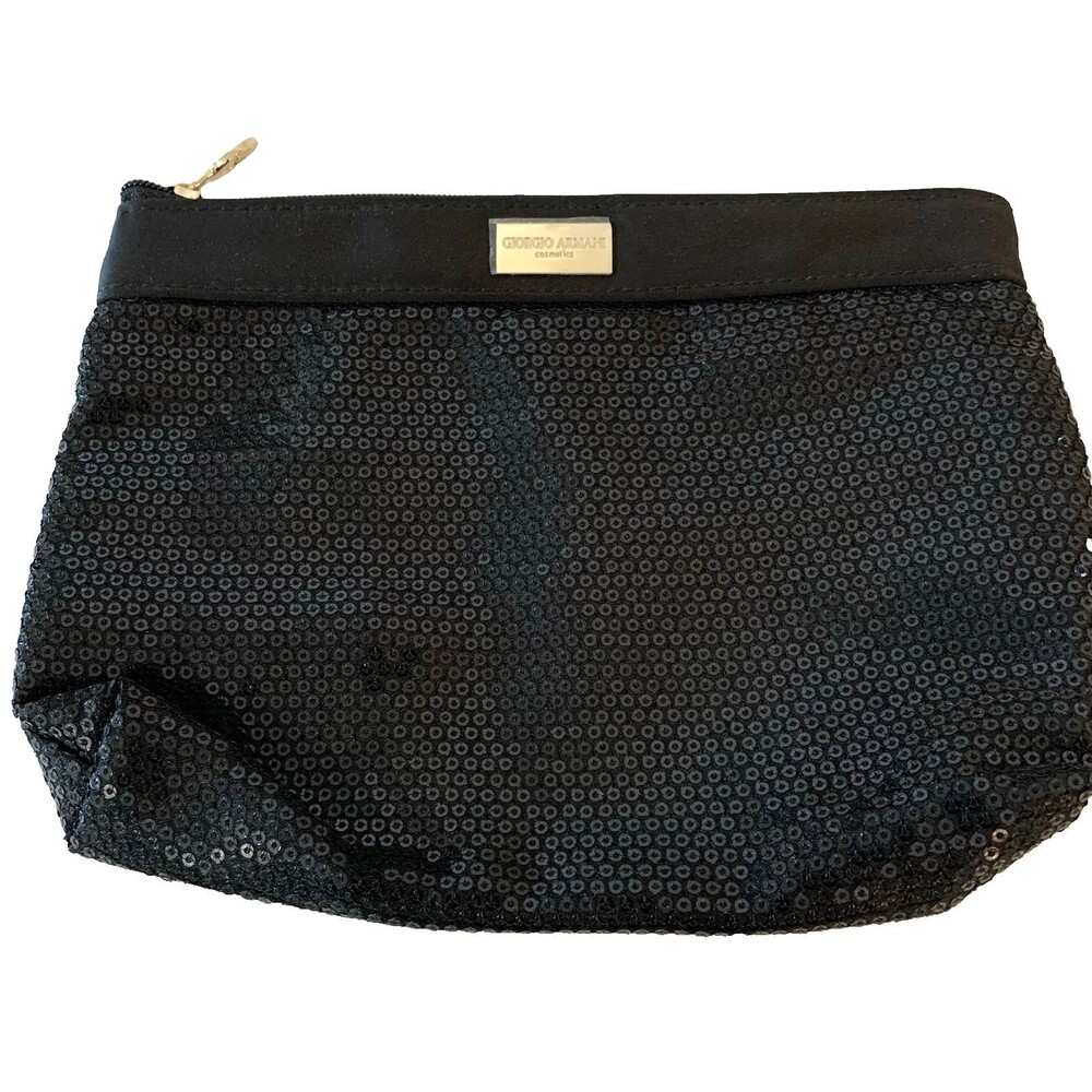 Giorgio Armani Beauty Black Cosmetics Toiletry Makeup Bag Zip Pouch Clutch New